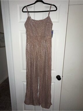 Sparkle Wide-Leg Jumpsuit in Rose Gold